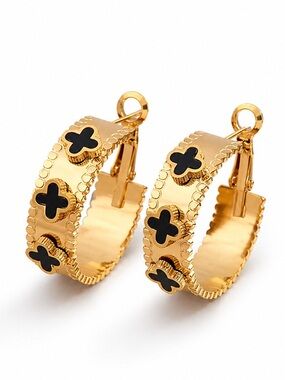 Black Clover Hoop Earrings - Women's Jewelry